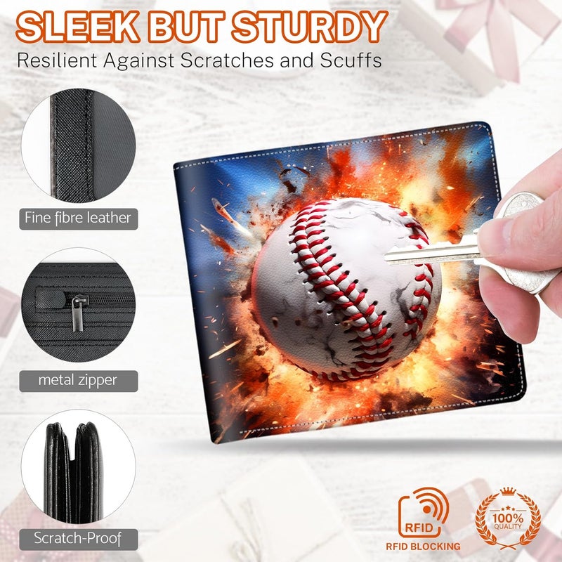 Mindow Boys Wallet for Kids, Teen Boy Baseball Wallets 9-12 8-10 8-12, Cool Novelty Leather Bifold Rfid Blocking Purse Coin Pocket Zipper Id Window for Children Men Male Youth Guys Birthday Christmas Gifts - Image 4